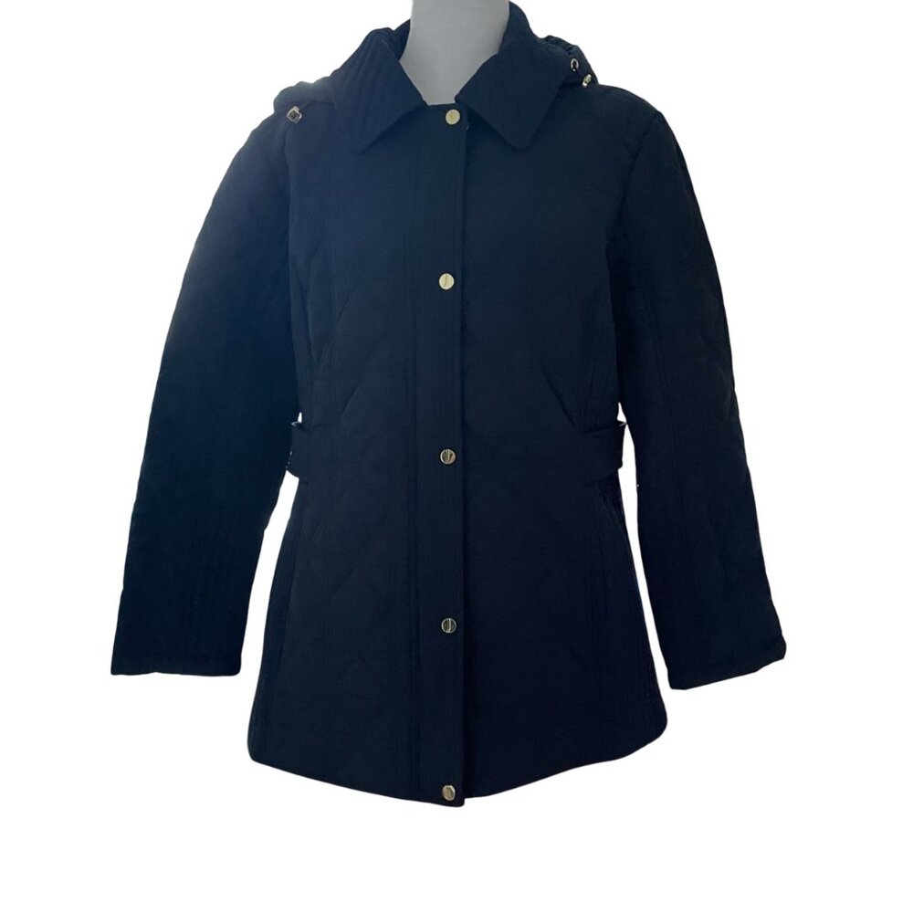 Jones New York Plus Hooded Stand Collar Quilted Coat Dusk Navy Size PXL